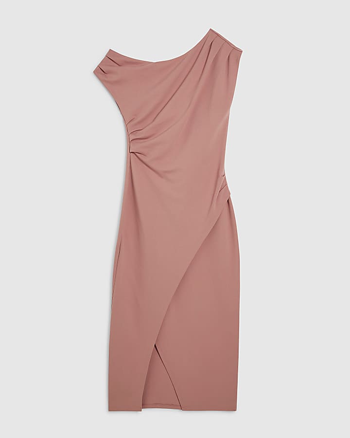 stretch rosa drappeggiato midi dress