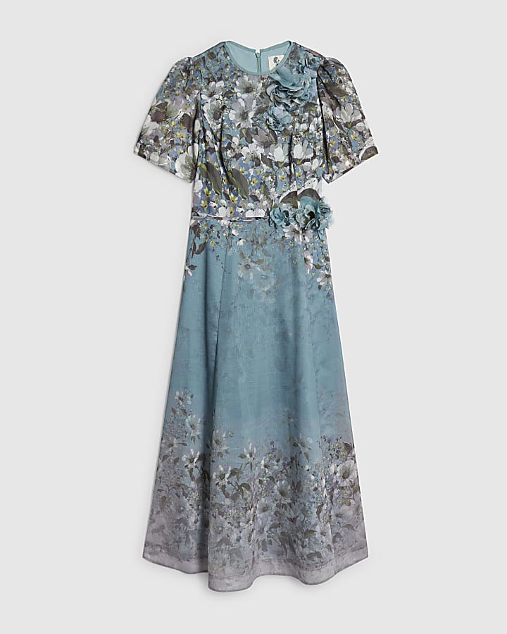 blu floreale 3d corsage midi dress