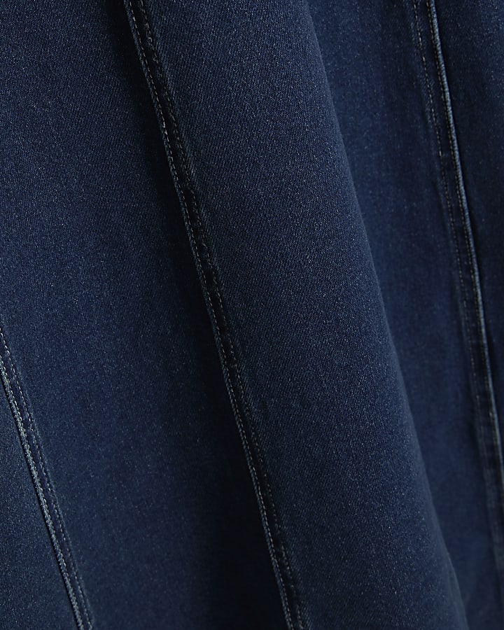 denim blu manica corta in tessuto midi dress