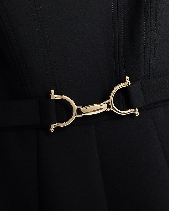 nero manica lunga e scollo a barchetta cintura midi dress