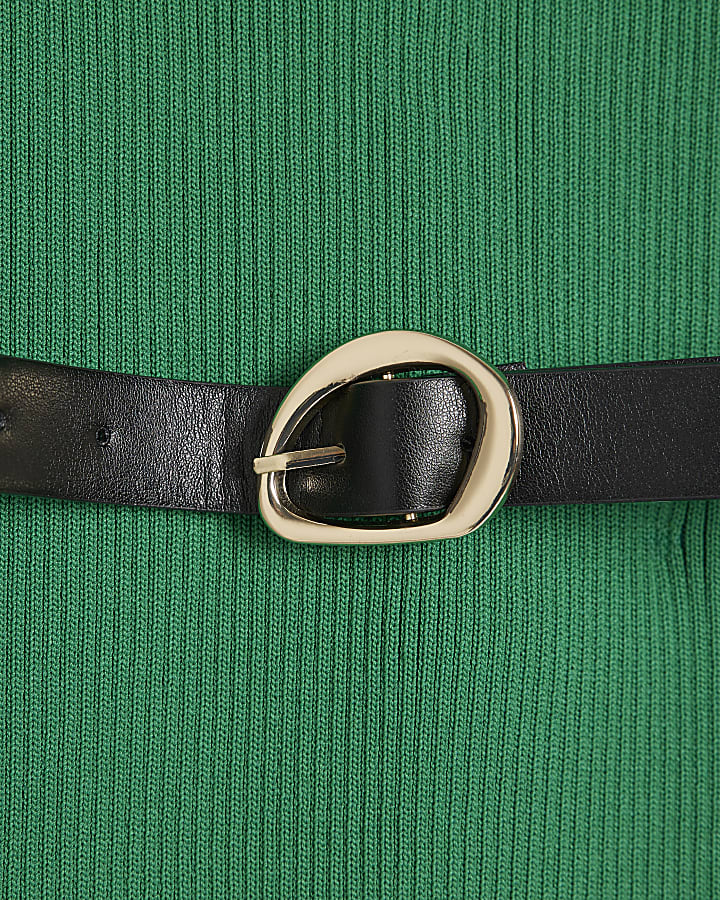 maglia verde con cintura a costine midi dress