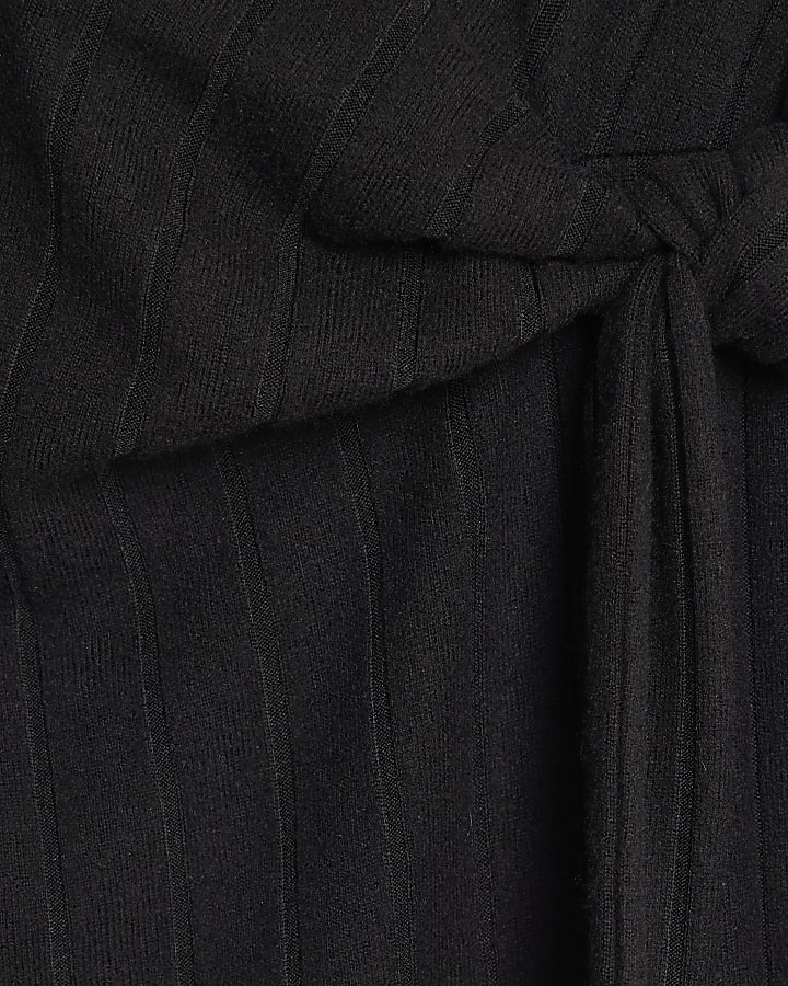 petite nero manica corta colletto a costine accogliente vestito