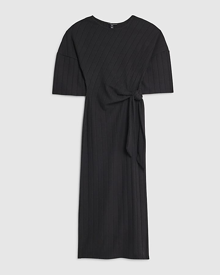 petite nero manica corta colletto a costine accogliente vestito