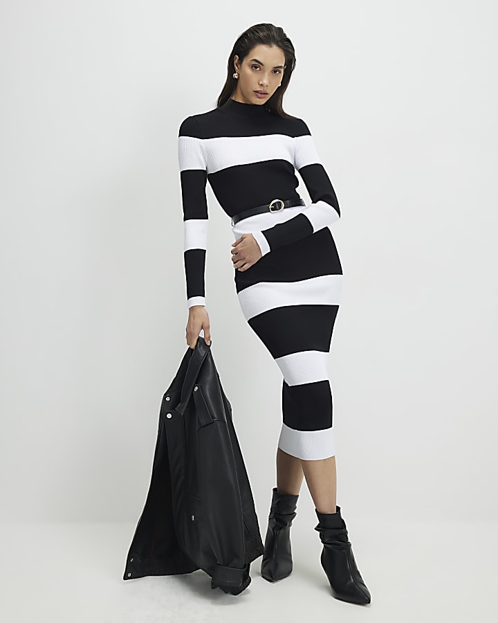 nero con cintura striscia a maglia midi dress
