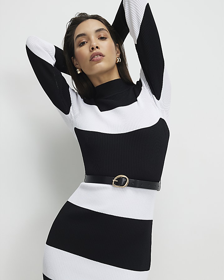 nero con cintura striscia a maglia midi dress
