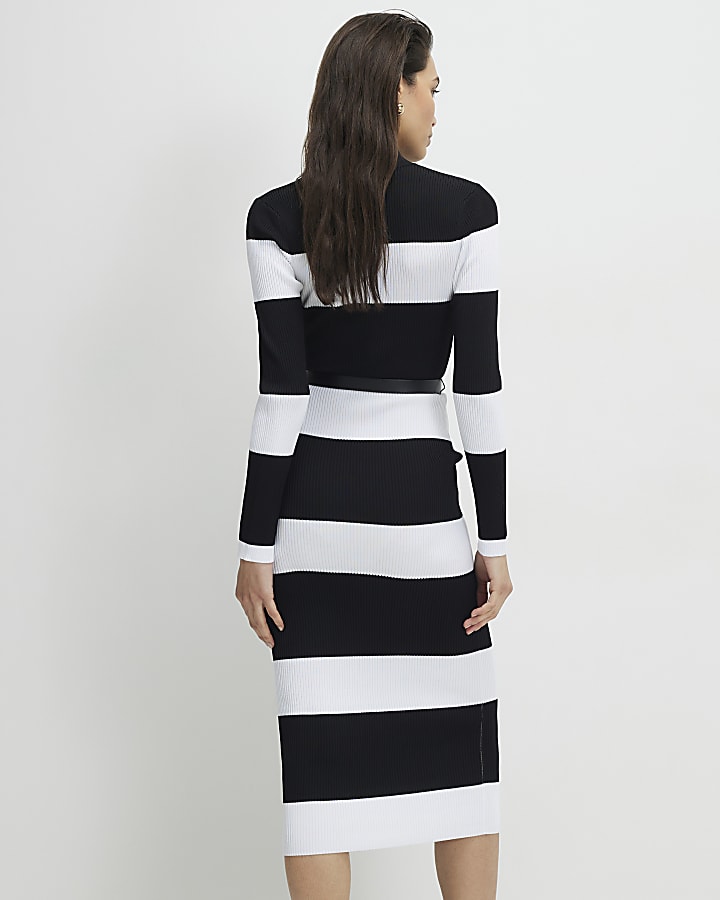 nero con cintura striscia a maglia midi dress