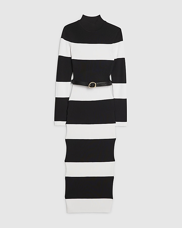 nero con cintura striscia a maglia midi dress