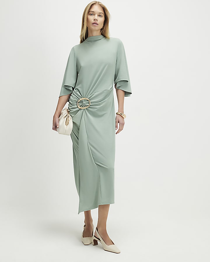 verde e fibbia ad ardiglione in oro midi dress