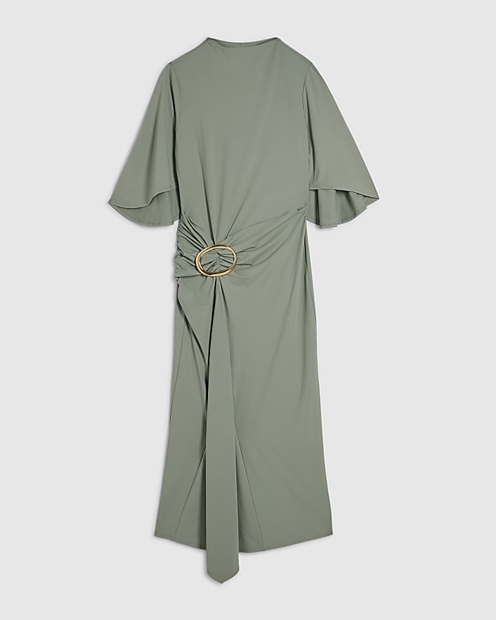 verde e fibbia ad ardiglione in oro midi dress