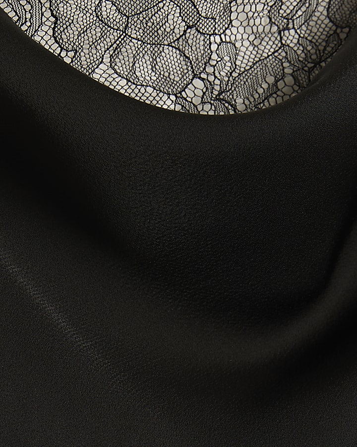 petite nero cowl neck lace trim midi dress