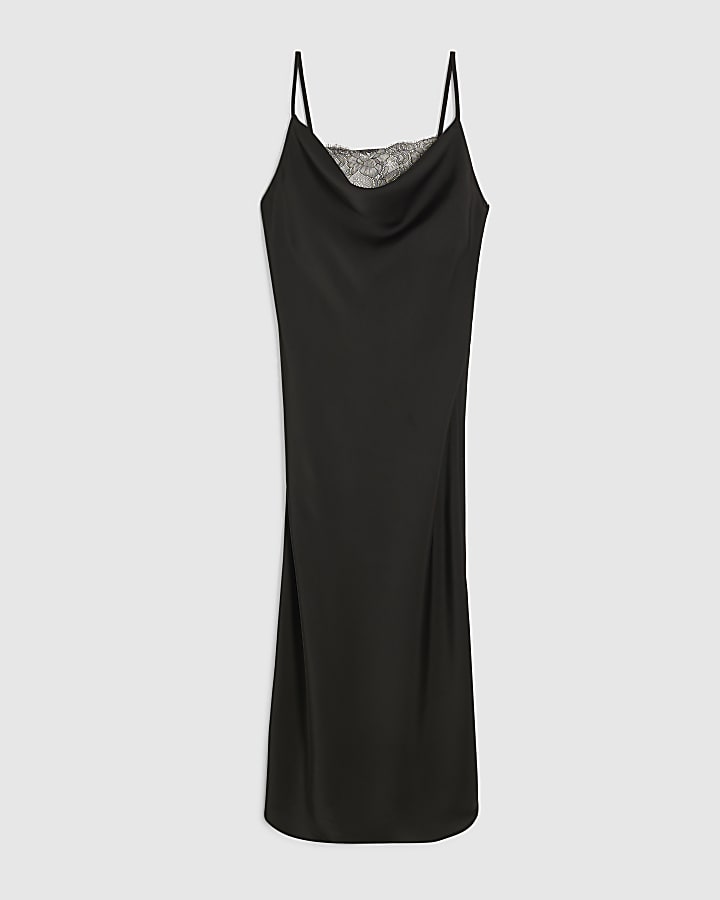 petite nero cowl neck lace trim midi dress