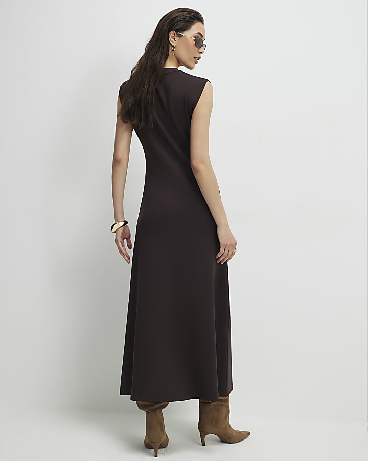 marrone premium torsione anteriore midi dress