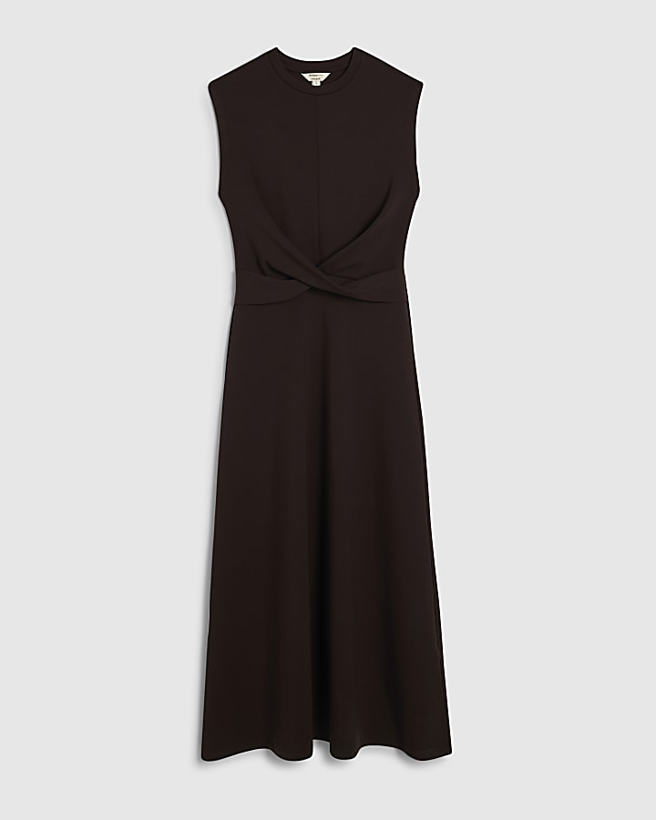 marrone premium torsione anteriore midi dress