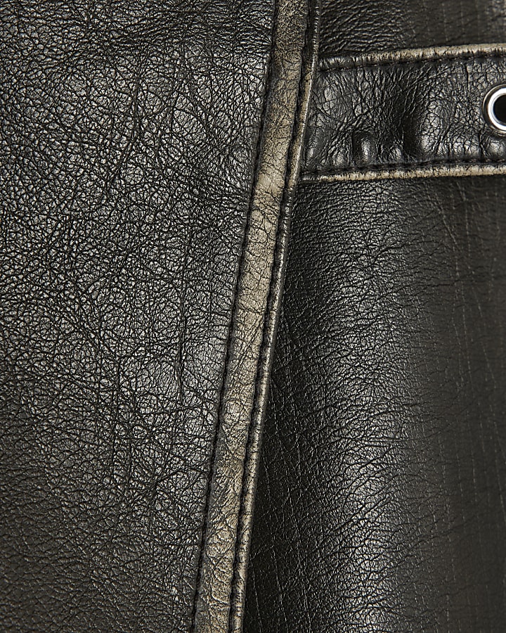 nero finta pelle distressed avvolgere gonna midi