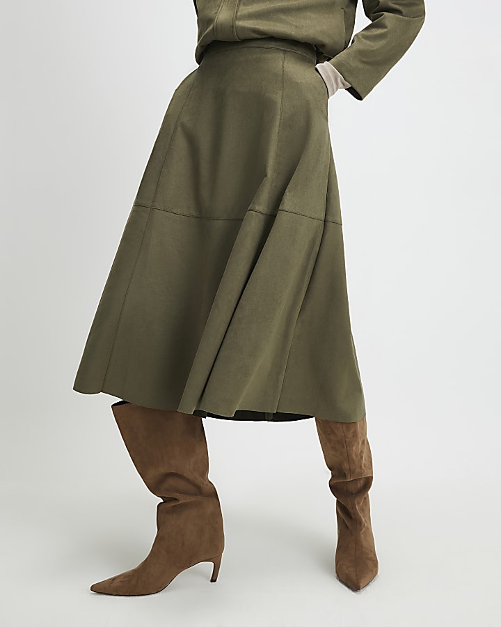 khaki finto camoscio full circle gonna midi