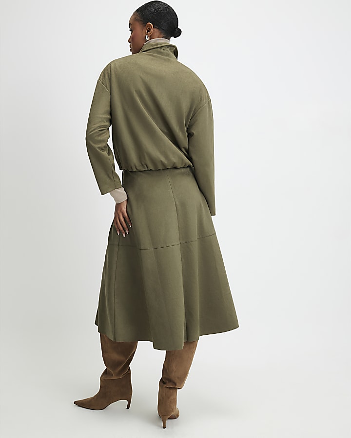 khaki finto camoscio full circle gonna midi