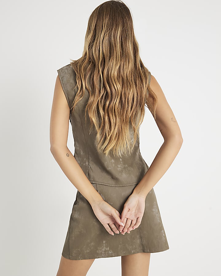 khaki ecopelle martellato mini gonna