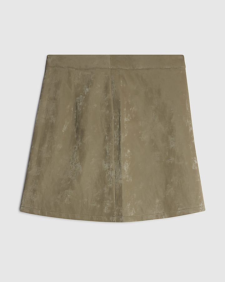 khaki ecopelle martellato mini gonna