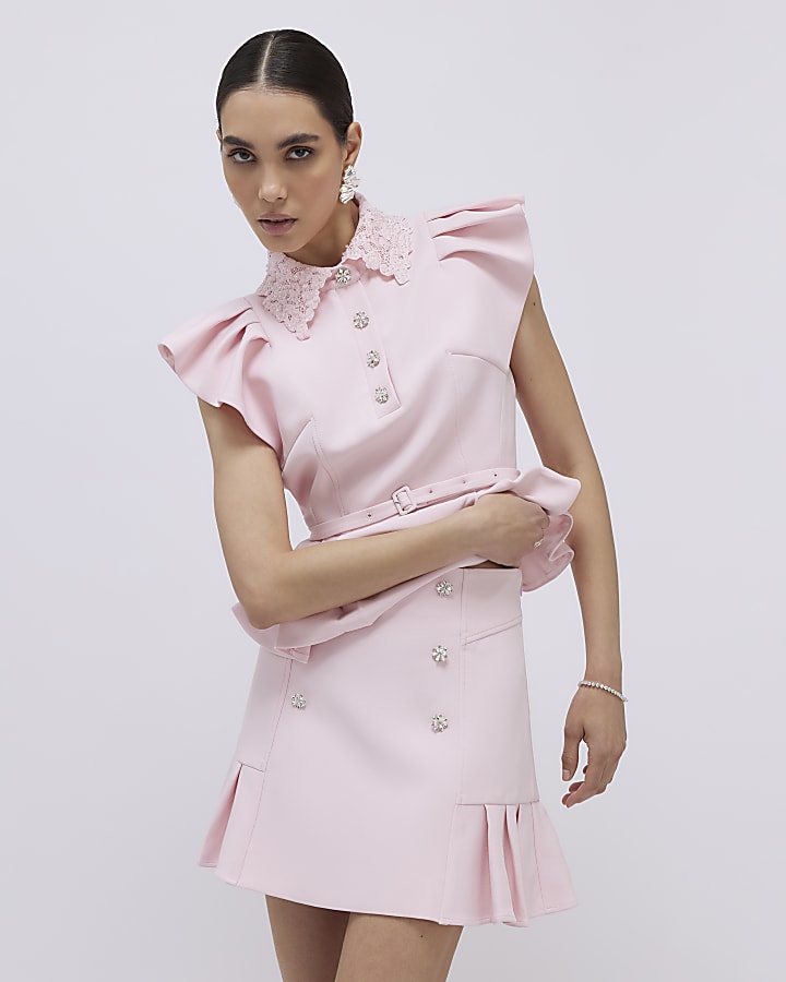 rosa diamante mini gonna a pieghe