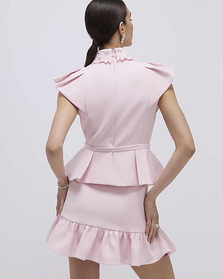 rosa diamante mini gonna a pieghe