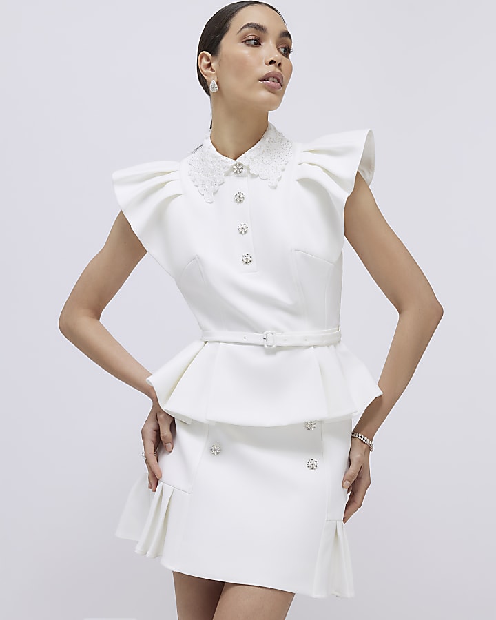 bianco diamante mini gonna a pieghe