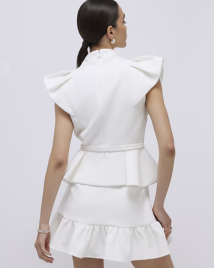 bianco diamante mini gonna a pieghe