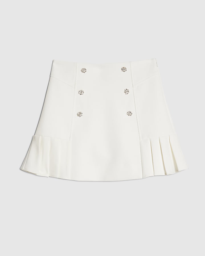 bianco diamante mini gonna a pieghe