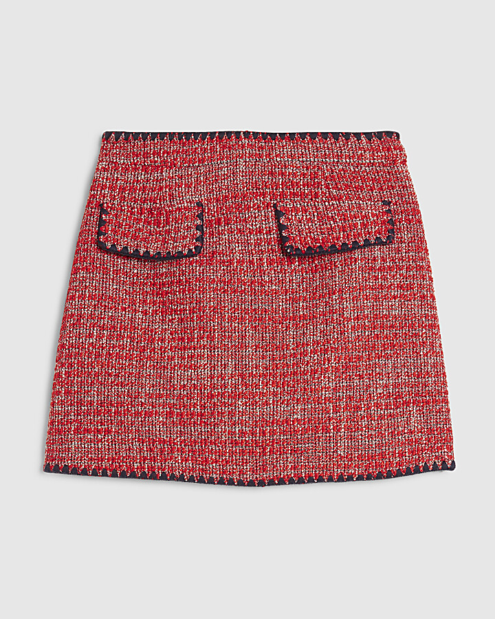 rosso whipstitch boucle mini gonna