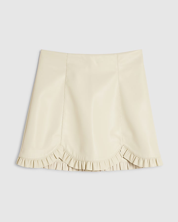 crema ecopelle volant orlo mini gonna