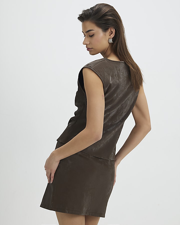 marrone martellato ecopelle mini gonna