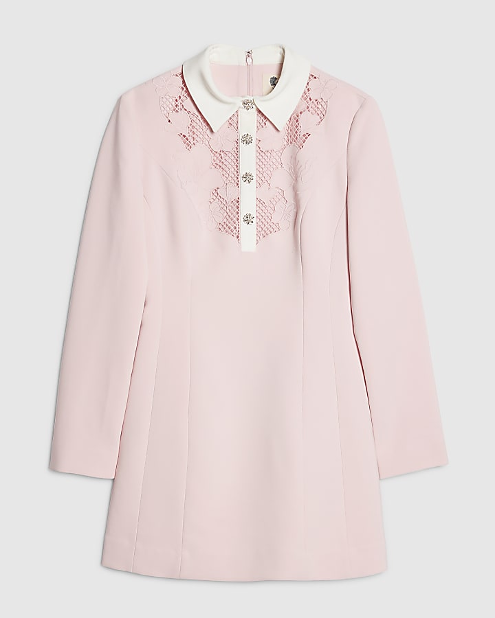 rosa in pizzo con colletto mini abito