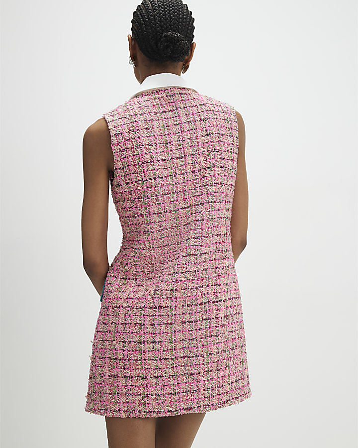 rosa collare boucle whipstitch mini abito