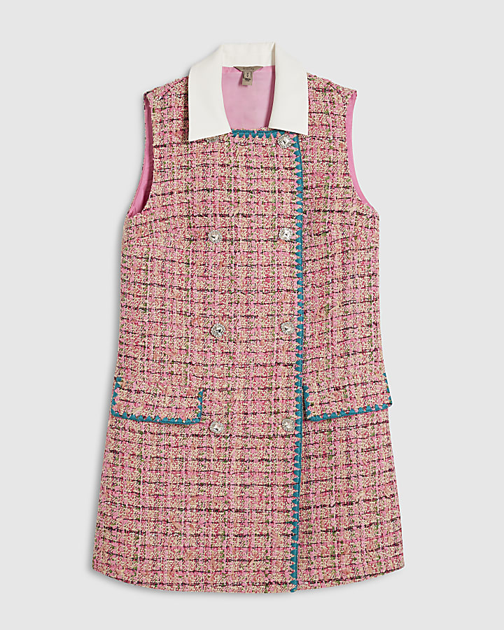 rosa collare boucle whipstitch mini abito