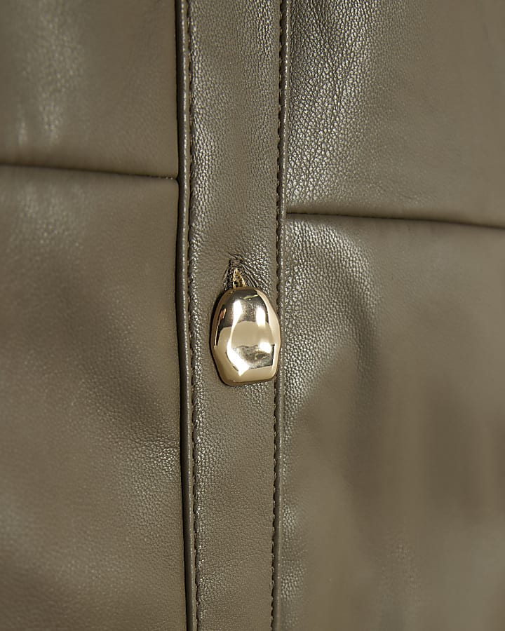 khaki ecopelle midi abito camicia