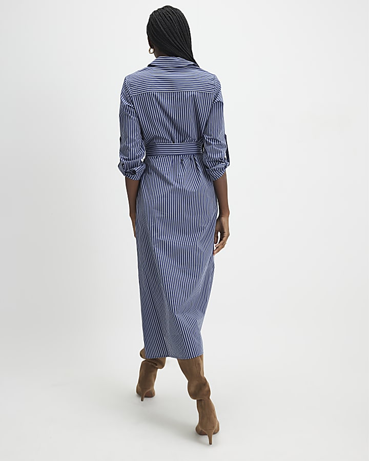 navy cravatta a righe vita midi abito camicia