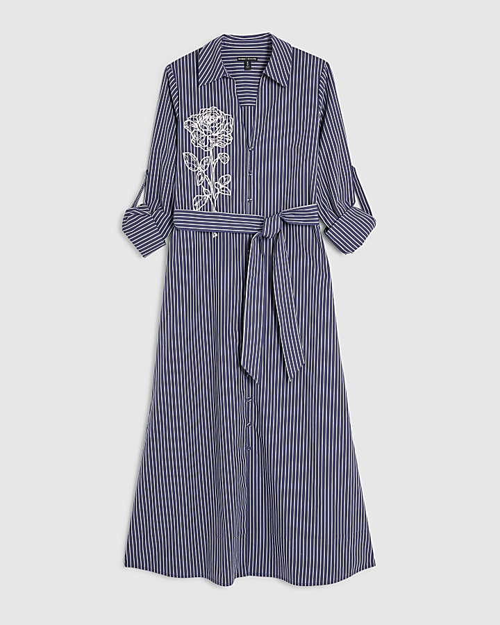navy cravatta a righe vita midi abito camicia