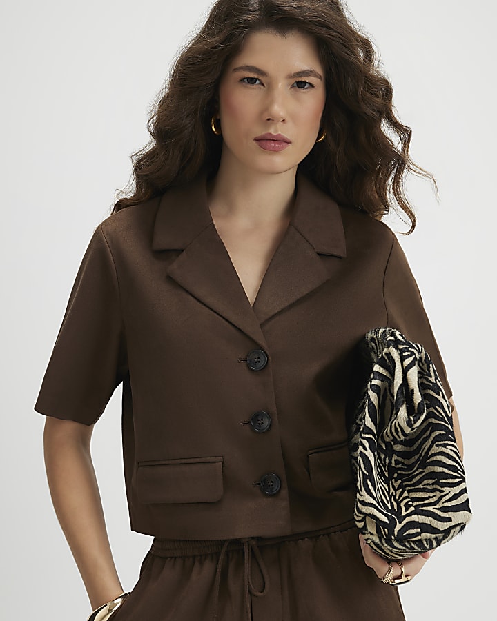 marrone finto camoscio shirt manica corta