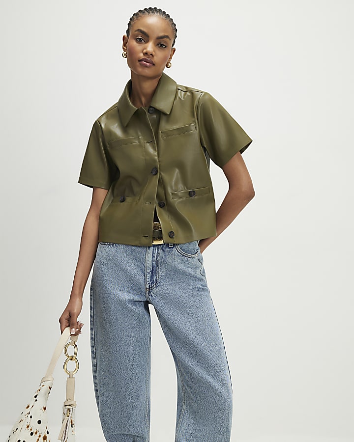 khaki ecopelle shirt
