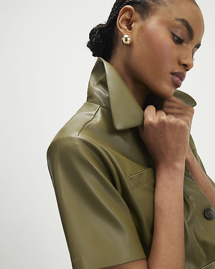 khaki ecopelle shirt