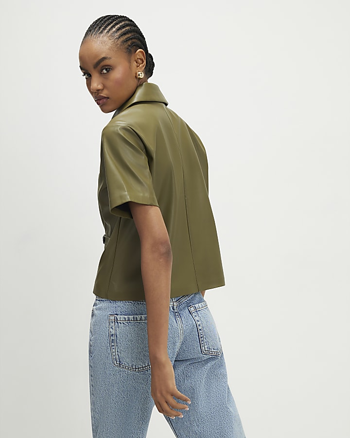 khaki ecopelle shirt