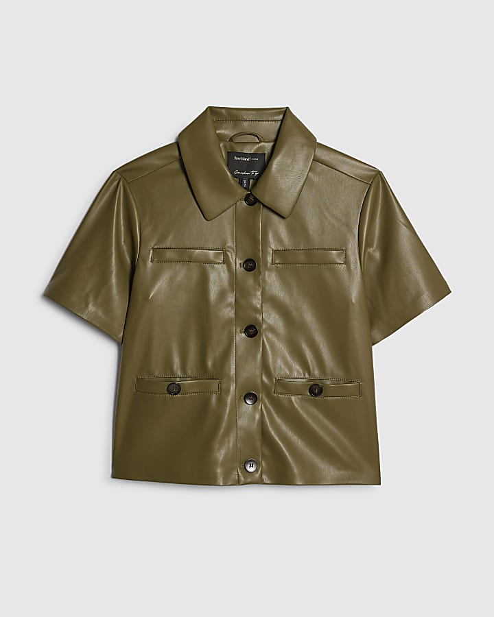 khaki ecopelle shirt