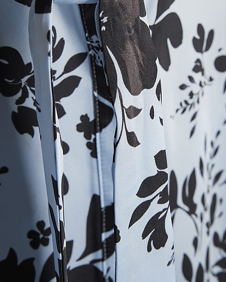 blu manica lunga stampa floreale shirt