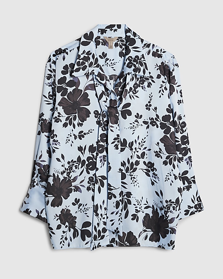 blu manica lunga stampa floreale shirt