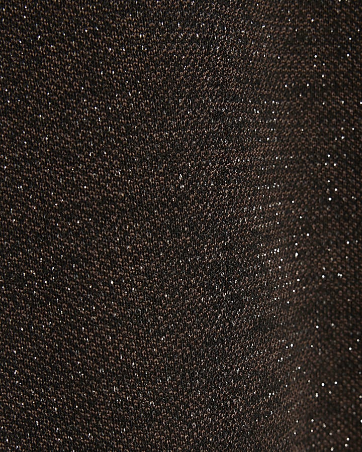 marrone collo alto top in glitter