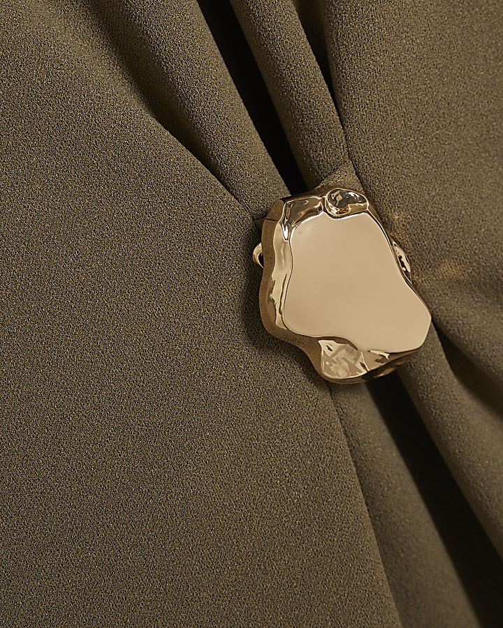 khaki manica corta lato increspato top