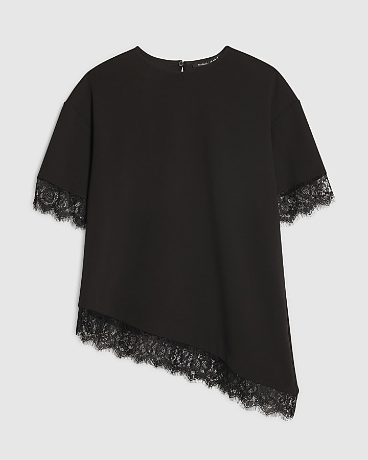 nero manica corta in pizzo asimmetrica top