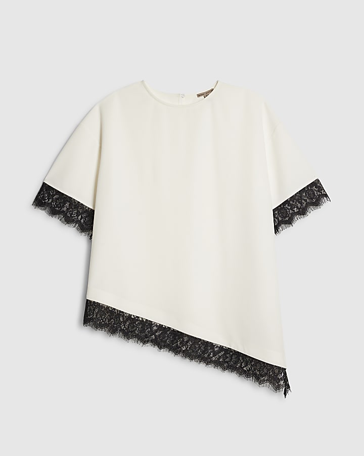 crema manica corta in pizzo asimmetrica top