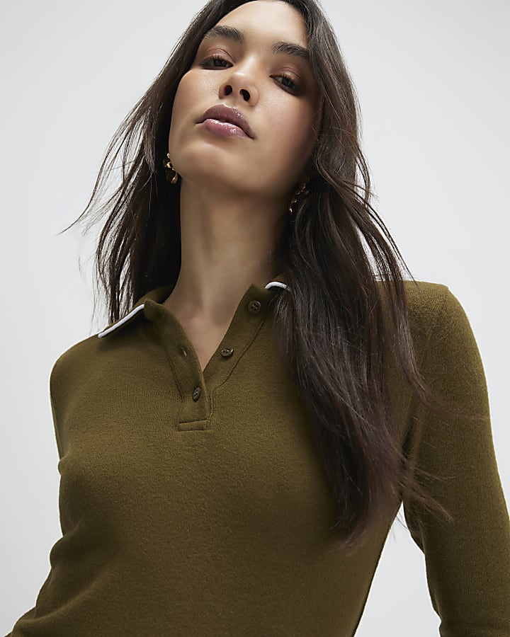 khaki accogliente fit e flare abito mini
