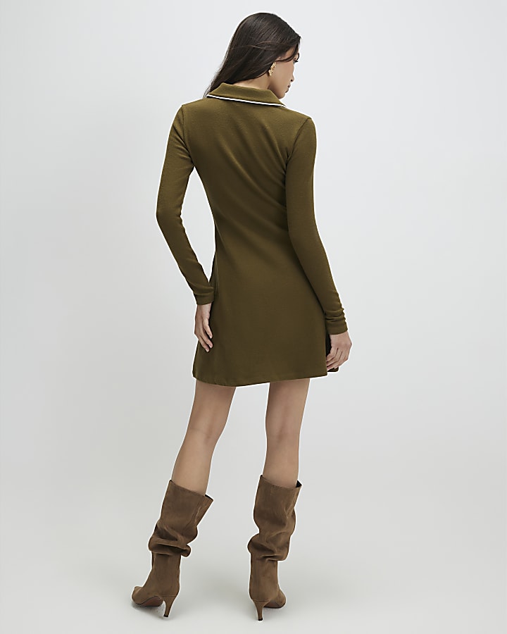 khaki accogliente fit e flare abito mini