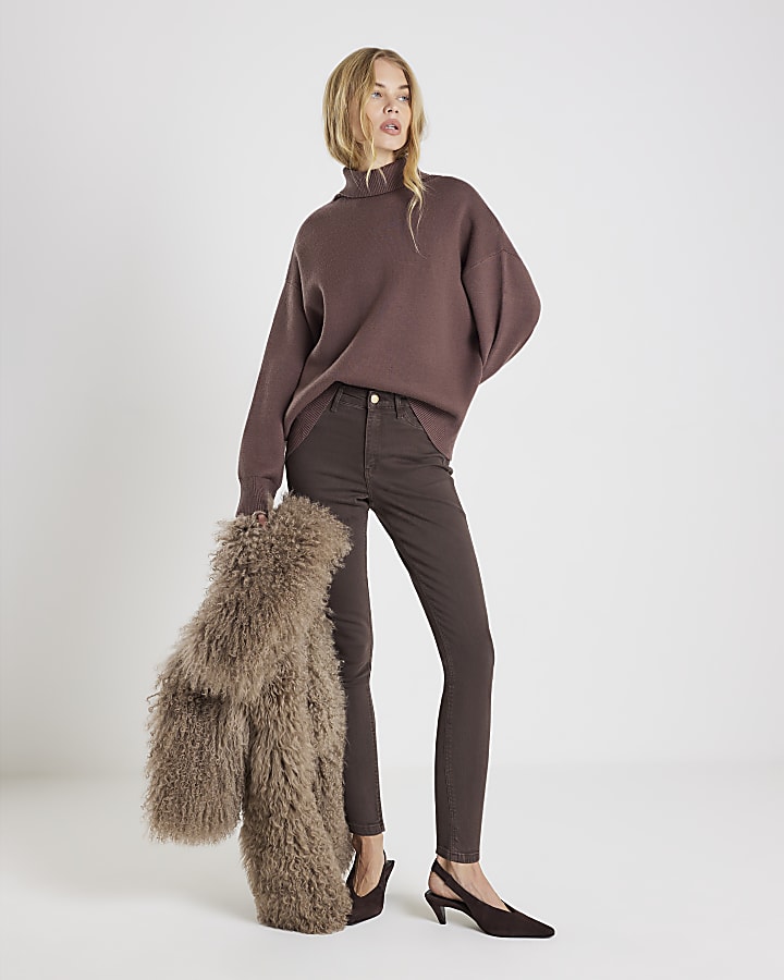 marrone mid rise skinny jeans
